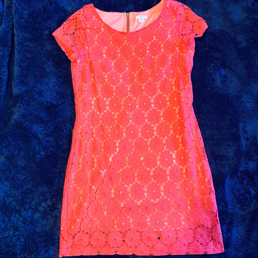 Coral floral lace dress